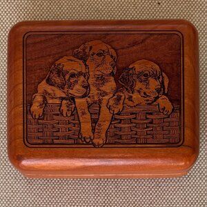 Vintage Wilderness Woods Puppies Small Trinket Keepsake Box